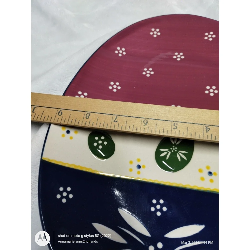 Temp-tations‎ Old World Easter Egg Ceramic Serving Platter Burgundy Navy 13in